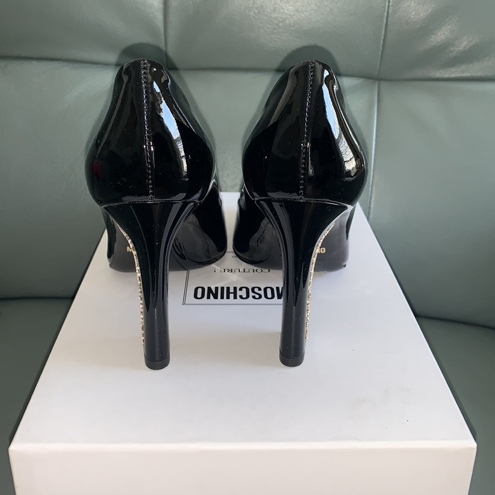 Moschino Patent Leather Crystal Logo Pumps - Picture 4 of 11